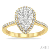 3/4 Ctw Pear Shape Diamond Lovebright Ring in 14K Yellow and yellow and white gold