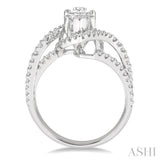 5/8 Ctw Marquise Shape Split Bypass Shank Round Cut Diamond Semi-Mount Engagement Ring in 14K White Gold
