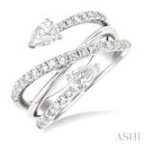 1 Ctw East West Pear and Round Cut Diamond Split Open-End Fashion Ring in 14K White Gold