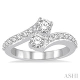 1 Ctw Cross Over Shank Round Cut Diamond 2Stone Ring in 14K White Gold