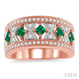 2.4 & 2.5 MM princess Cut Emerald and 1/2 Ctw Round Cut Diamond Precious Band in 14K Rose and White Gold