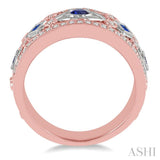 1/3 Ctw Round Cut Diamond and Princess & Round Cut Sapphire Precious Band in 14K Rose and White Gold