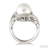 11 MM Cultured Pearl and 1/3 Ctw Round Cut Diamond Ring in 14K White Gold