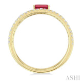 5x3 MM East-West Set Ruby and 1/4 Ctw Single Cut Diamond Precious Layered Fashion Ring in 10K Yellow Gold