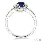 6x4 MM Oval Cut Sapphire and 1/4 Ctw Round Cut Diamond Ring in 14K White Gold