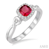 4x4 MM Cushion Shape Ruby and 1/10 Ctw Round Cut Diamond Ring in 10K White Gold
