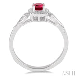 4x4 MM Cushion Shape Ruby and 1/10 Ctw Round Cut Diamond Ring in 10K White Gold
