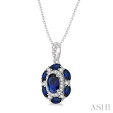 6x4 MM Oval Cut & 4x2 MM Marquise Cut Sapphire and 1/6 Ctw Round Cut Diamond Precious Pendant With Chain in 14K White Gold