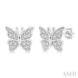 1/10 Ctw Petite Butterfly Round Cut Diamond Fashion Stud Earring in 10K White Gold