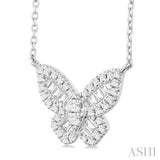 1/3 Ctw Petite Butterfly Baguette and Round Cut Diamond Fashion Pendant With Chain in 10K White Gold