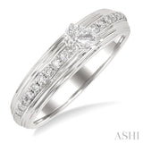1/3 Ctw Textured Shank Tilted Pear and Round Cut Diamond Fashion Band in 14K White Gold