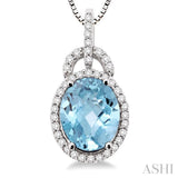 11x9 MM Oval Cut Aquamarine and 1/3 Ctw Round Cut Diamond Pendant in 14K White Gold with Chain
