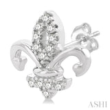 1/8 Ctw Petite Fleur De Lis Round Cut Diamond Fashion Stud Earring in 10K White Gold