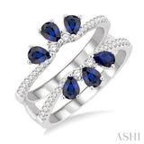 4x3 MM Pear Cut Sapphire and 3/8 ctw Round Cut Diamond Insert Precious Ring in 14K White Gold