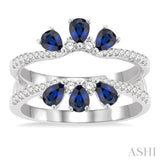 4x3 MM Pear Cut Sapphire and 3/8 ctw Round Cut Diamond Insert Precious Ring in 14K White Gold