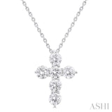 1 Ctw Round Cut Diamond Christian Cross 6-Stone Fashion Pendant With Chain in 14K White Gold