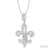 7/8 Ctw Round Cut Diamond Fleur De Lis Diamond Pendant in 14K White Gold with Chain