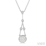 5/8 Ctw Bar & Circular Mount Motif Round Cut Diamond Lovebright Necklace in 14K White Gold