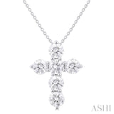 2 Ctw Round Cut Diamond Christian Cross 6-Stone Fashion Pendant With Chain in 14K White Gold