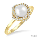6 MM Cultured Pearl and 1/6 Ctw Round Cut Diamond Petite Fashion Ring in 10K Yellow Gold