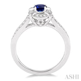 6x4 MM Oval Shape Sapphire and 1/6 Ctw Single Cut Diamond Ring in 10K White Gold