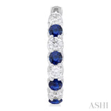 3.1 MM Sapphire and 1 5/8 Ctw Round Cut Inside-Out Diamond Precious Hoop Earrings in 14K White Gold