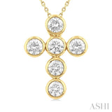 2 Ctw Round Cut Diamond 6-Stone Bezel Set Cross Pendant With Chain in 14K Yellow Gold