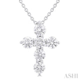 1/2 Ctw Round Cut Diamond Christian Cross 6-Stone Fashion Pendant With Chain in 14K White Gold