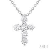 1/4 Ctw Round Cut Diamond Christian Cross 6-Stone Fashion Pendant With Chain in 14K White Gold