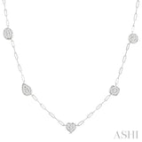 3/4 Ctw Lovebright Mixed Shape Mount Round Cut Diamond Station Necklace in 14K White Gold