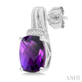 9X7 MM Cushion Shape Amethyst and 1/50 Ctw Looped Round Cut Diamond Semi-Precious Earrings in Sterling Silver