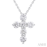 3/4 Ctw Round Cut Diamond Christian Cross 6-Stone Fashion Pendant With Chain in 14K White Gold