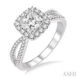 1/2 Ctw Diamond Engagement Ring with 1/4 Ct Princess Cut Center Stone in 14K White Gold