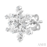 1/10 Ctw Petite Snowflake Round Cut Diamond Fashion Stud Earring in 10K White Gold