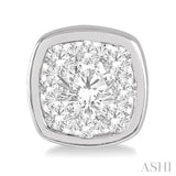 3/4 Ctw Cushion Shape Round Cut Diamond Lovebright Bezel Stud Earring in 14K White Gold