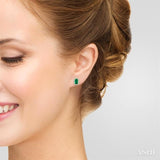 5x3 MM Octagonal Shape Emerald and 1/8 Ctw Single Cut Diamond Halo Precious Stud Earrings in 10K Yellow Gold
