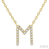 1/20 Ctw Initial 'M' Round Cut Diamond Pendant With Chain in 14K Yellow Gold