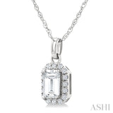 5x3 MM Octagonal Shape White Topaz and 1/20 Ctw Round Cut Diamond Halo Semi-Precious Pendant with Chain in 10K White Gold