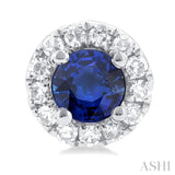 3.25 MM Round Sapphire and 1/10 Ctw Single Cut Diamond Halo Precious Stud Earrings in 10K White Gold