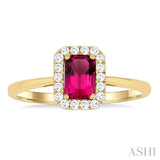 6x4 MM Octagonal Shape Pink Tourmaline and 1/6 Ctw Round Cut Diamond Halo Semi-Precious Ring in 14K Yellow Gold