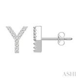 1/10 Ctw Initial 'Y' Single Cut Diamond Earrings in 10K White Gold