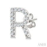 1/10 Ctw Initial 'R' Single Cut Diamond Earrings in 10K White Gold