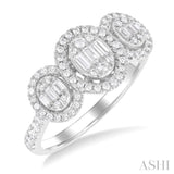 5/8 Ctw Oval Shape Past, Present & Future Fusion Baguette and Round Cut Diamond Engagement Ring in 14K White Gold