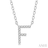 1/20 Ctw Initial 'F' Round Cut Diamond Pendant With Chain in 10K White Gold