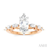3/4 Ctw Marquise Shape Marquise and Round Cut Diamond Semi-Mount Engagement Ring in 14K Rose and White Gold