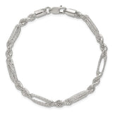 Silver Textured Figaro/Rope Bracelet, 7.5"