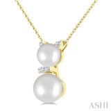 6&7 MM Cultured Pearl and 1/20 Ctw Round Cut Diamond Cat Shape Petite Fashion Pendant With Chain in 10K Yellow Gold