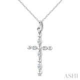 1/20 Ctw Cross Marquise and Ball Bead Motif Round Cut Diamond Fashion Pendant With Chain in 10K White Gold