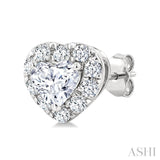 1/3 Ctw Heart and Round Cut Diamond Fashion Halo Stud Earrings in 14K White Gold
