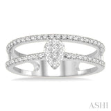 1/3 Ctw Twin Band Pear Shape Lovebright Round Cut Diamond Fashion Ring in 14K White Gold